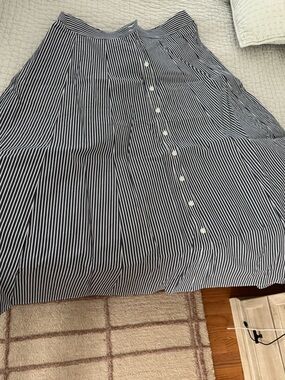 City Chic Navy and White Vertical Stripe Button-Front A-Line Skirt